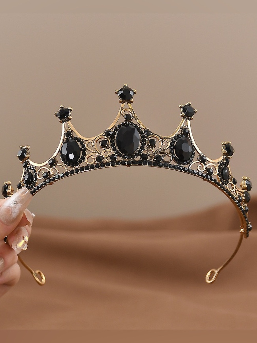 Gold Black Gem Tiara Headband - Women Accessories